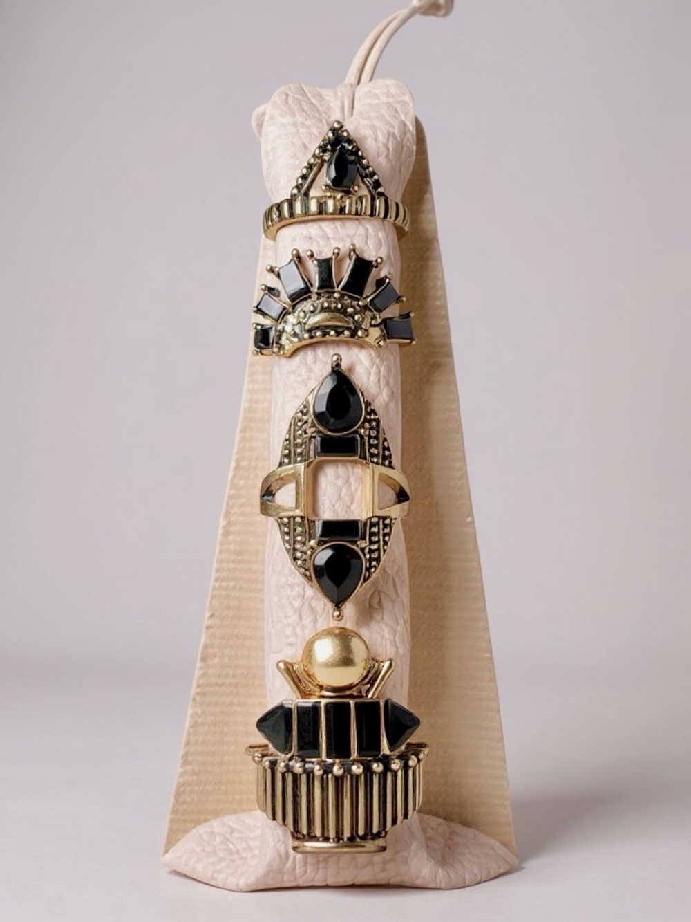 NEW Free People Rhapsody Ring Set Egyptian Revival Statement Gold Black Jewelry
